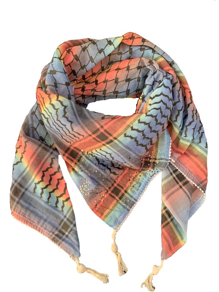 Kefiah Scarf - Blue and Silver Rhinestone Application for wholesale by Emmy Alternative/Shak Chic