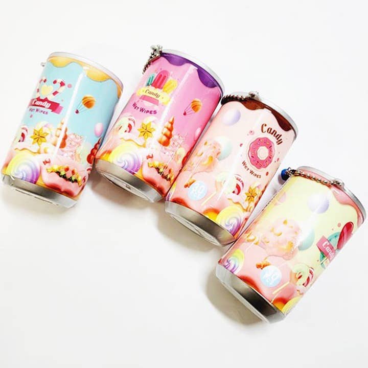 Assorted Color Candy Theme Can Wet Wipes for wholesale on Faire