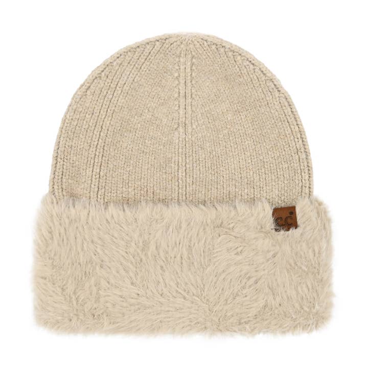 Knit Beanie Hat with Faux Fur for wholesale by Lilla Haven