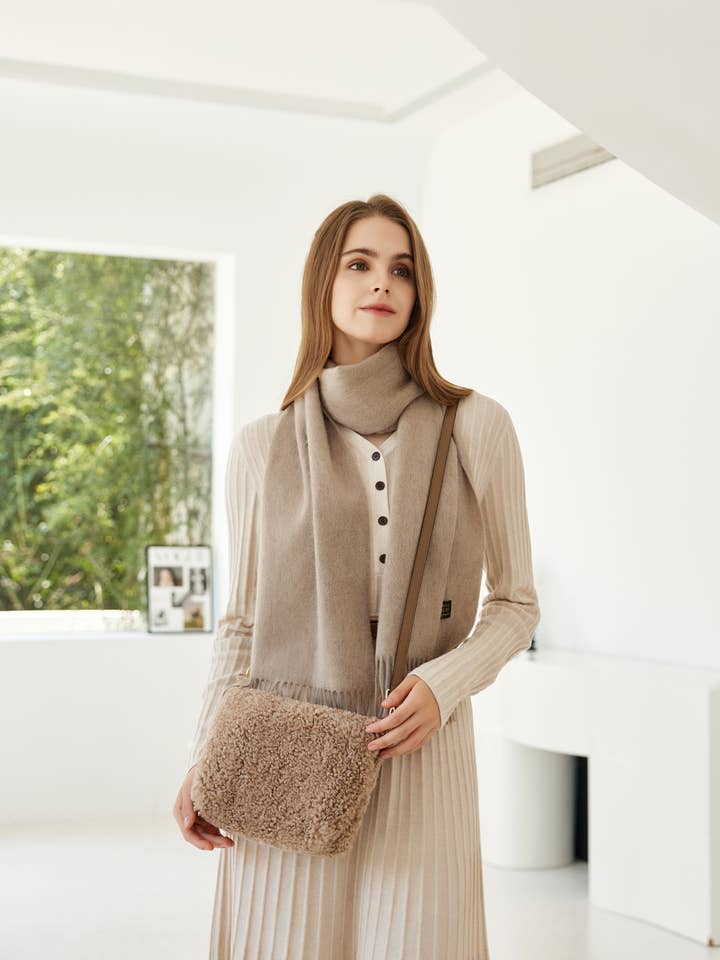 Women's Faux Shearling & Genuine Leather Messenger Bag for wholesale by Aavion