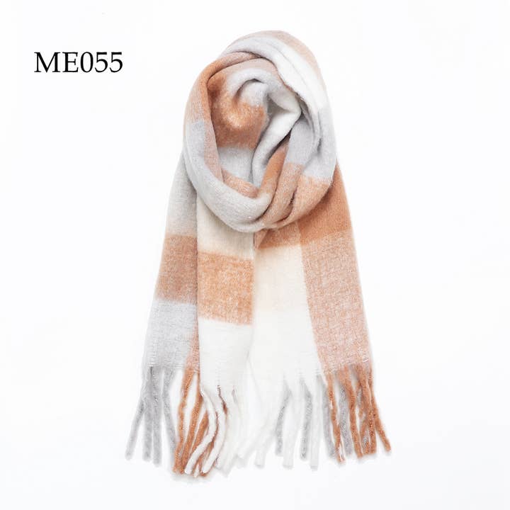 Adorro - Wholesale Scarf - Women's - Soft Chunky Oblong Multi Color Plaid Fleece Scarf (14 colors