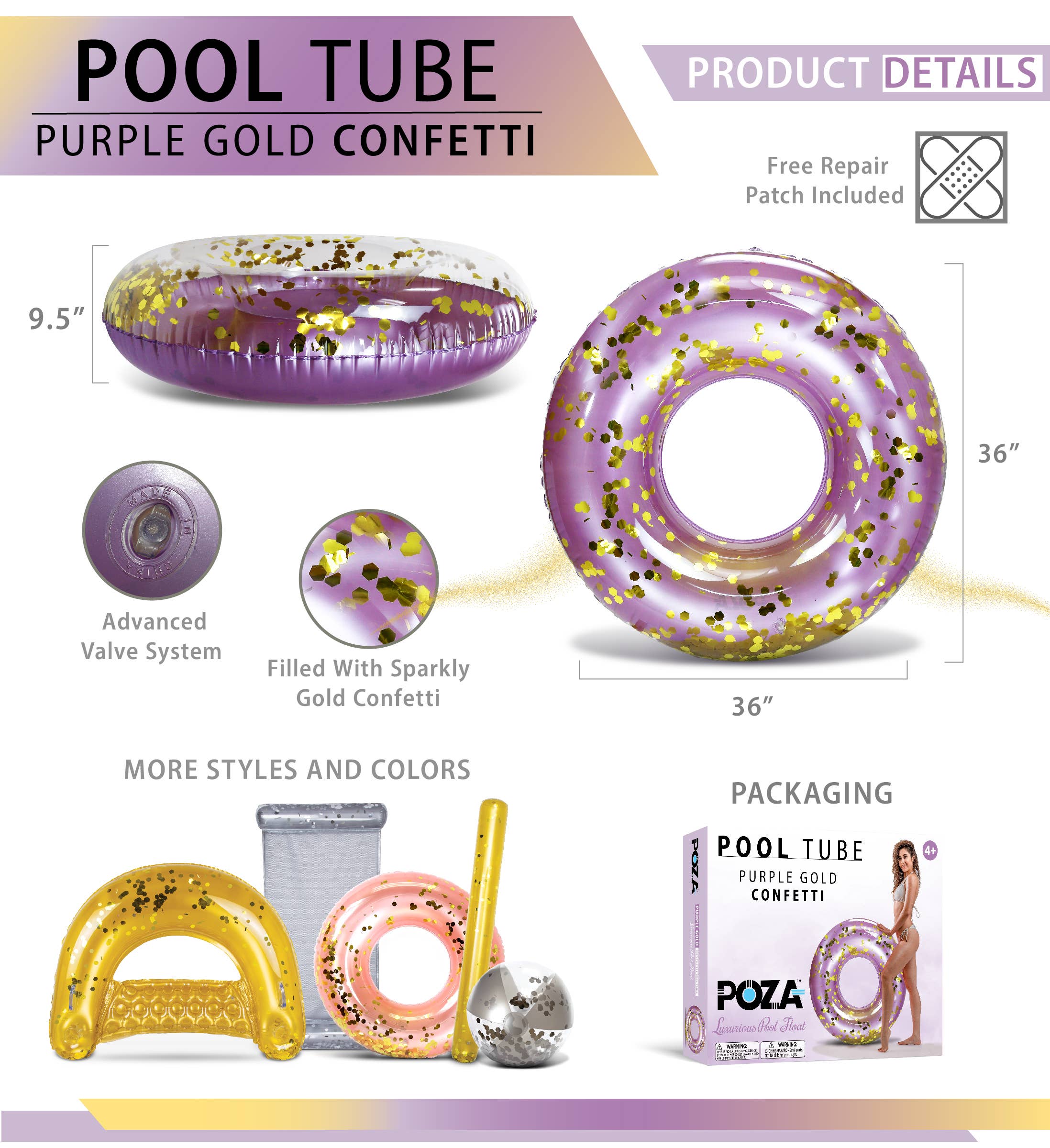 Cota Global – Insufláveis por atacado – Bóia de Piscina - Tubo de 36 Polegadas - Roxo Dourado1