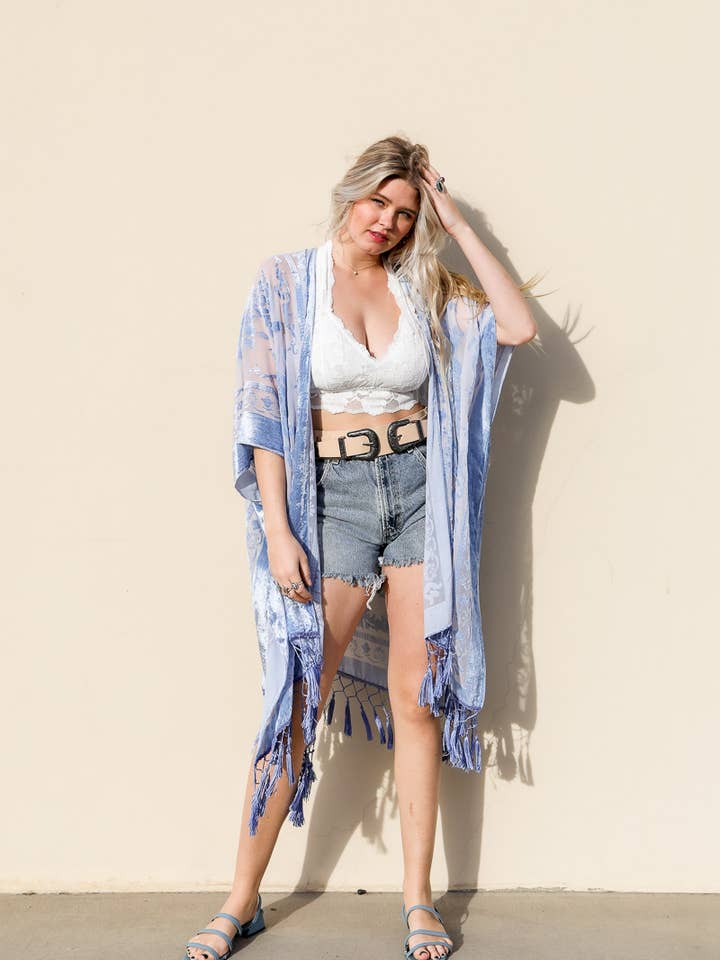 Leto Accessories – Kimono - Mulher por atacado – Quimono com borla de tapeçaria em malha de veludo ocidental7