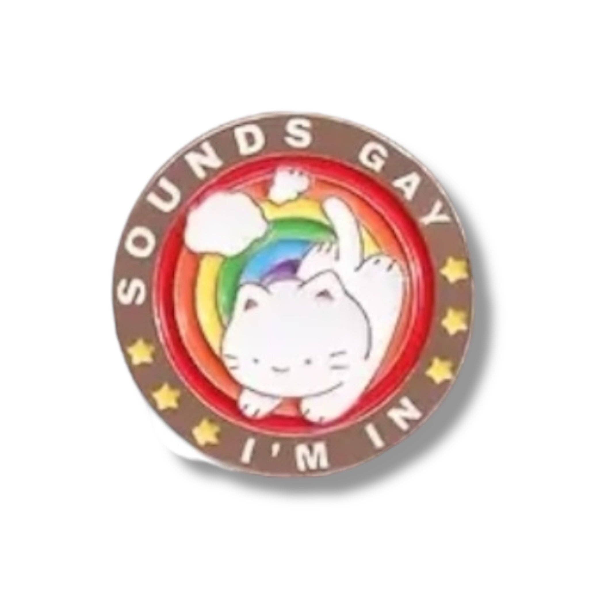 Kinky Pleasure – wholesale Lapel pin/button – Kinky Pleasure - KPB014 - Badge / Pin - Sound Gay I'm In With Cat - 2.5x2.5cm0