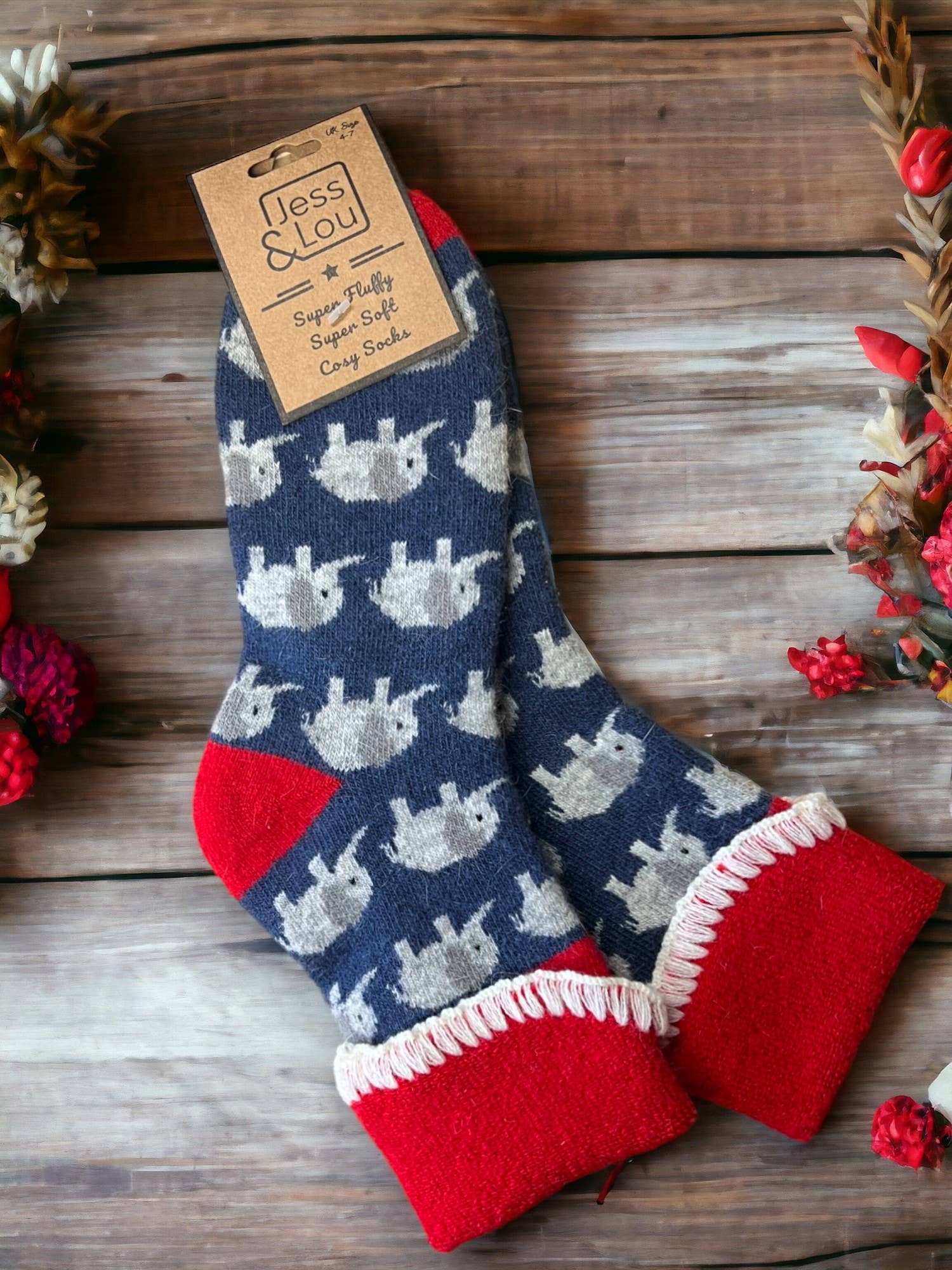 Jess & Lou - Wholesale Socks - Unisex - Super Soft Elephant Cuffed Socks 1