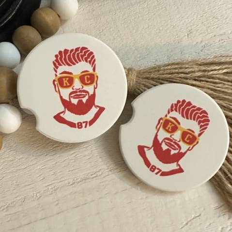 Juego de posavasos Kelce 87 KC Chiefs Football para coche para venta al por mayor de Dogwood Graphics & Design