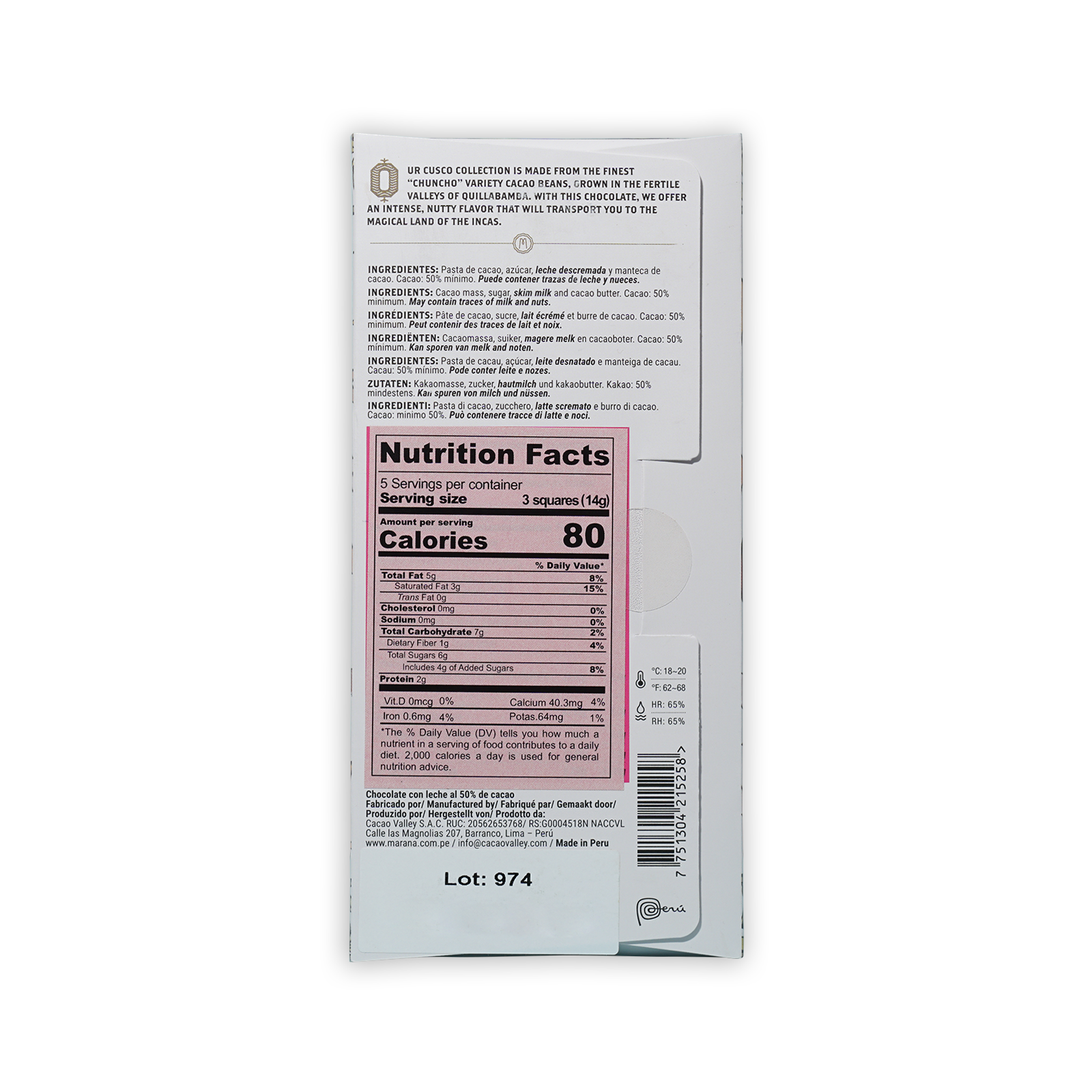 Bar & Cocoa Chocolate - Wholesale Chocolate Bar - Maraná Milk Chocolate Bar Cusco 50% (Peruvian Chocolate)1