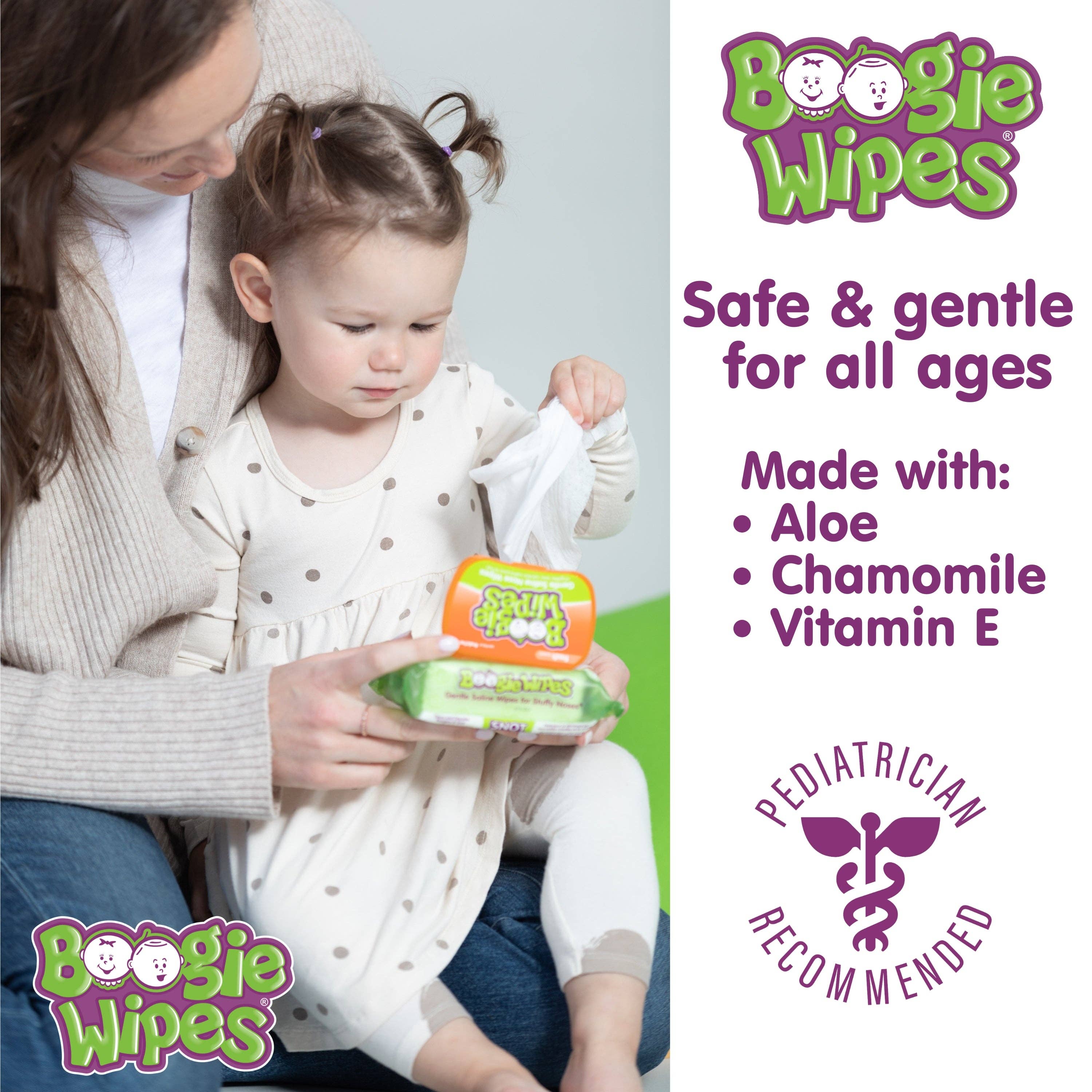 Earth Mama Organics - Wholesale Face & Body Wipes - Boogie Saline Nose Wipes, Fresh, 30ct (Case of 12)2