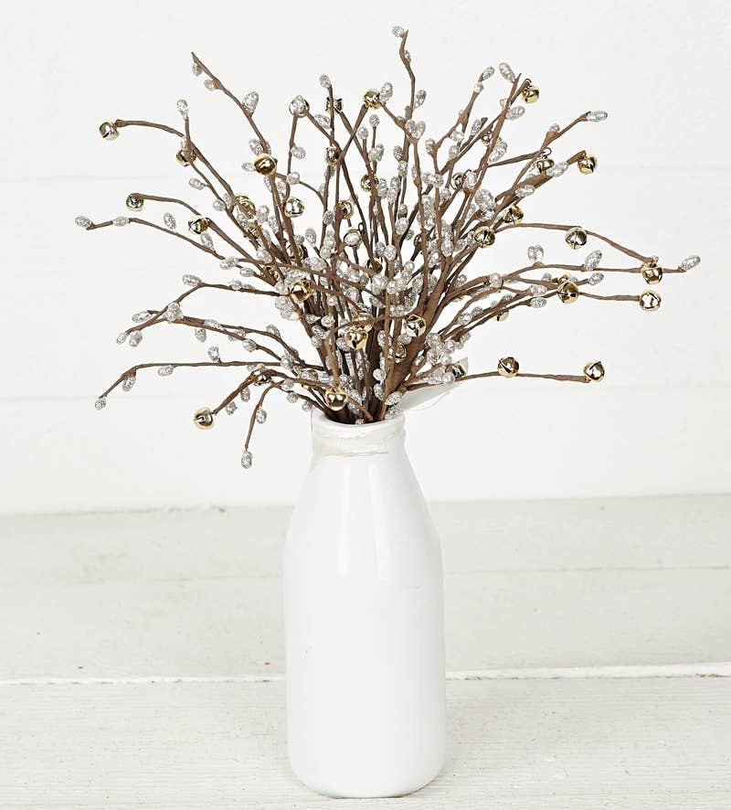 Impressive Enterprises, Inc. - Wholesale Christmas Decoration - ISB71513- 14in Glitter Mini Bells and Pip Spray-Champagne3