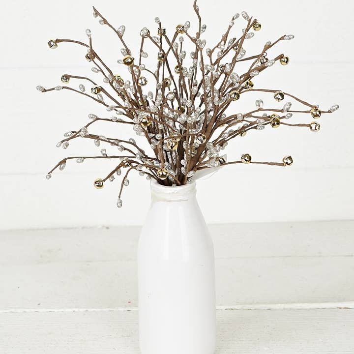 Impressive Enterprises, Inc. - Wholesale Christmas Decoration - ISB71513- 14in Glitter Mini Bells and Pip Spray-Champagne3