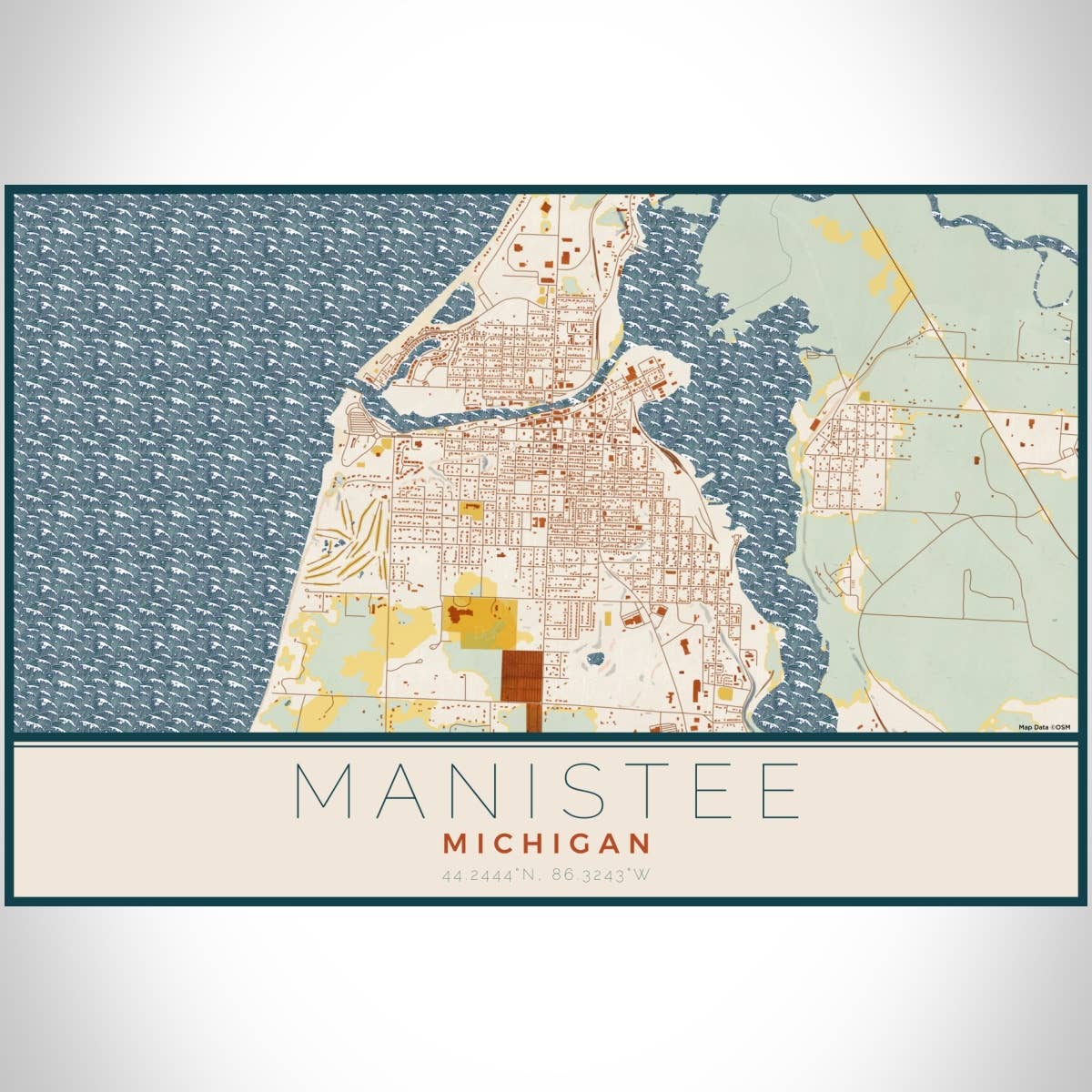 JACE.design - Wholesale Art Print - Manistee MI Map Print Woodblock3
