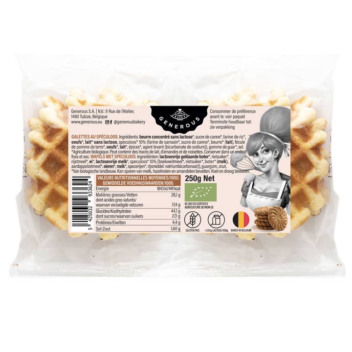 Cialde al gusto speculoos senza glutine e senza lattosio x 8 (250g) per la vendita all'ingrosso da parte di Generous