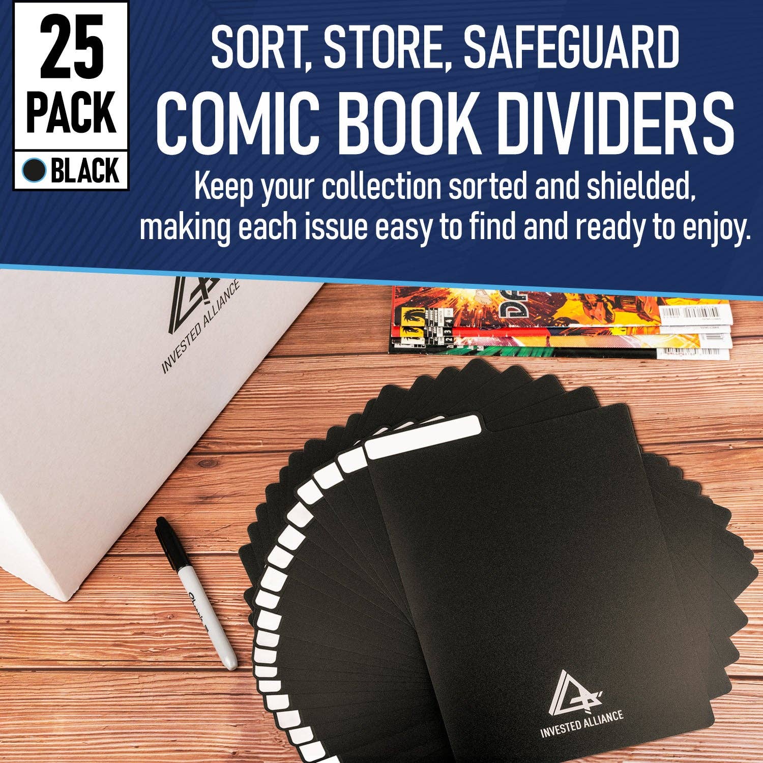 Invested Alliance LLC – wholesale Binder – Black Comic Book Dividers - 25 Pack1