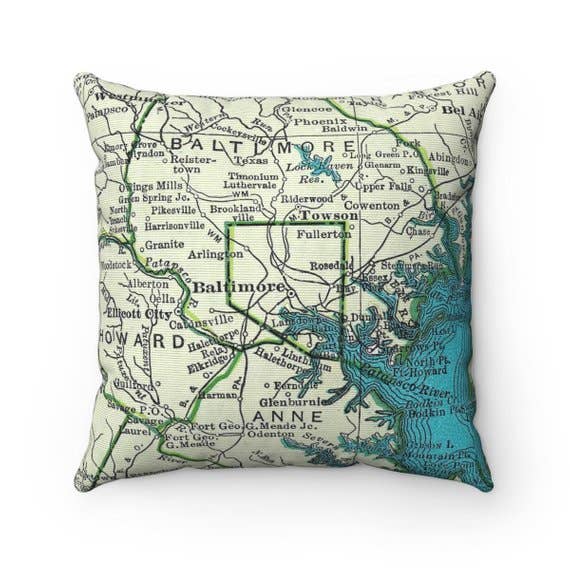 Daisy Mae Designs - Wholesale Throw/Decorative Pillow - Baltimore Maryland Map Decorative Pillow Throw Pillow0