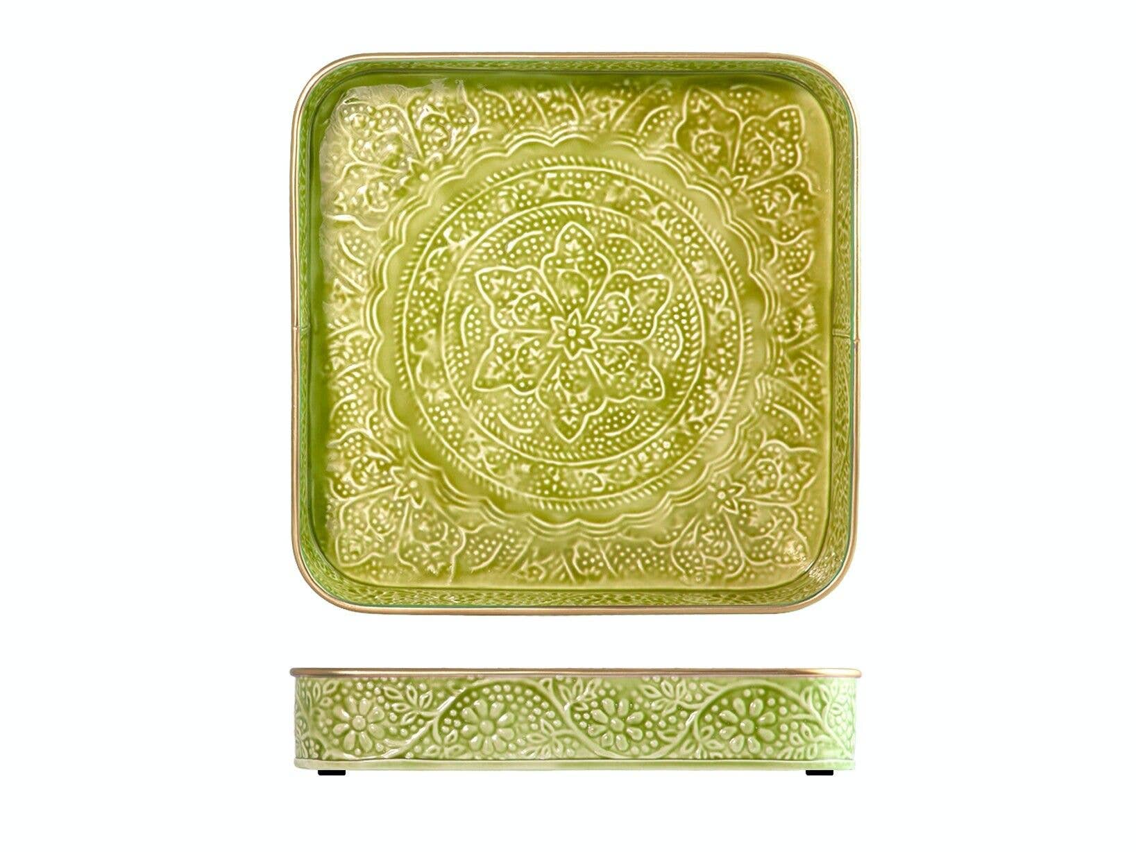 H&H – Bandeja decorativa por atacado – Bandeja Quadrada Indian Summer em Metal Relevo Ø 36 cm3