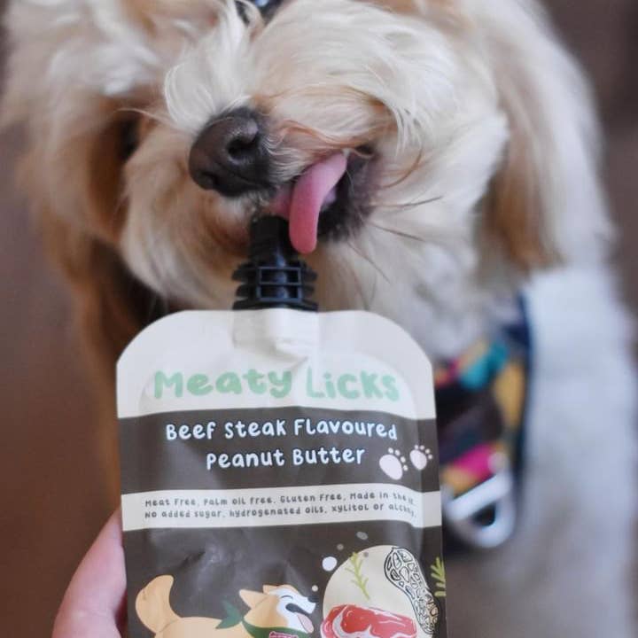 Apex Pet Products (Meaty Bubbles) - Wholesale Pet Treats - Dog - Roast Beef flavoured Peanut Butter Pouch for dogs 113g 4oz1