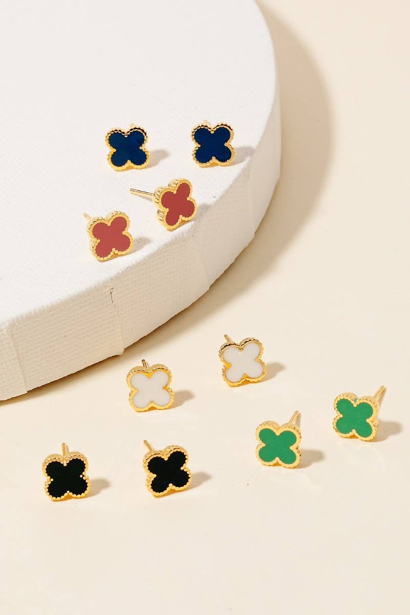 Fame Accessories - Wholesale Stud/Post Earrings - Gold Dipped Epoxy Clover Stud Earrings1