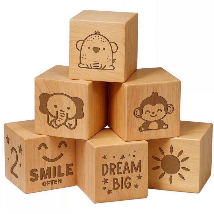 Gradzo - Venta al por mayor Juguete de bloques - Niños y bebés - Cubos de madera personalizados, bloques grabados para bebés y niños pequeños
