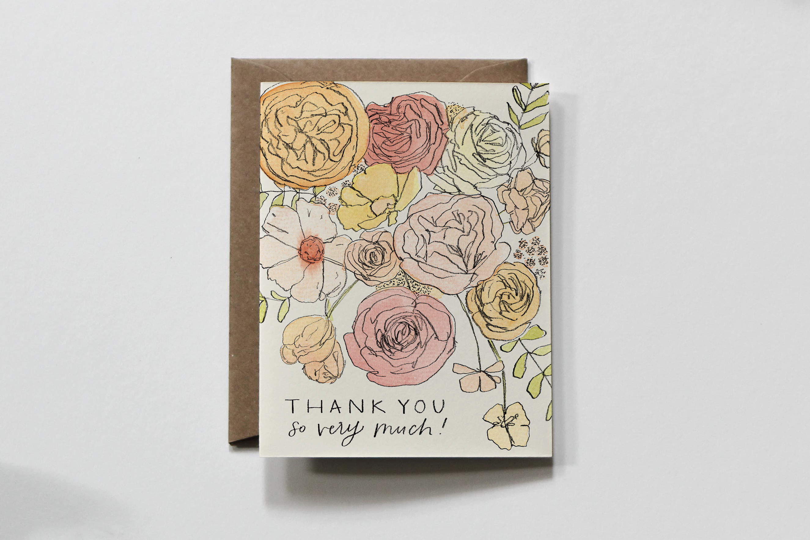 everglow handmade - Venta al por mayor Tarjetas de agradecimiento - Very Much | Tarjeta de felicitación de Grateful Muted Florals1