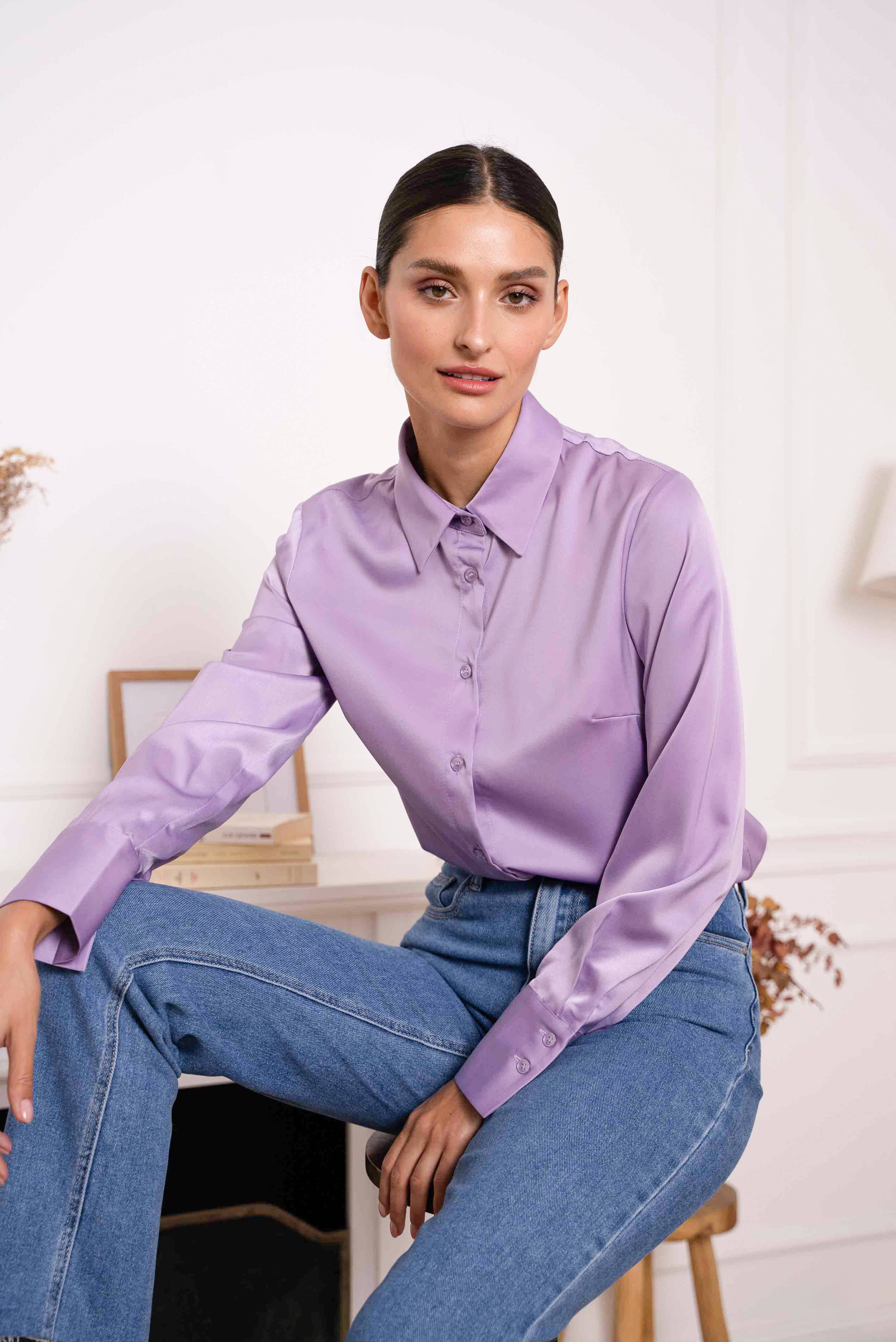 Attentif Paris - Wholesale Button Down Shirt - Women's - Satin shirt with classic notched collar27