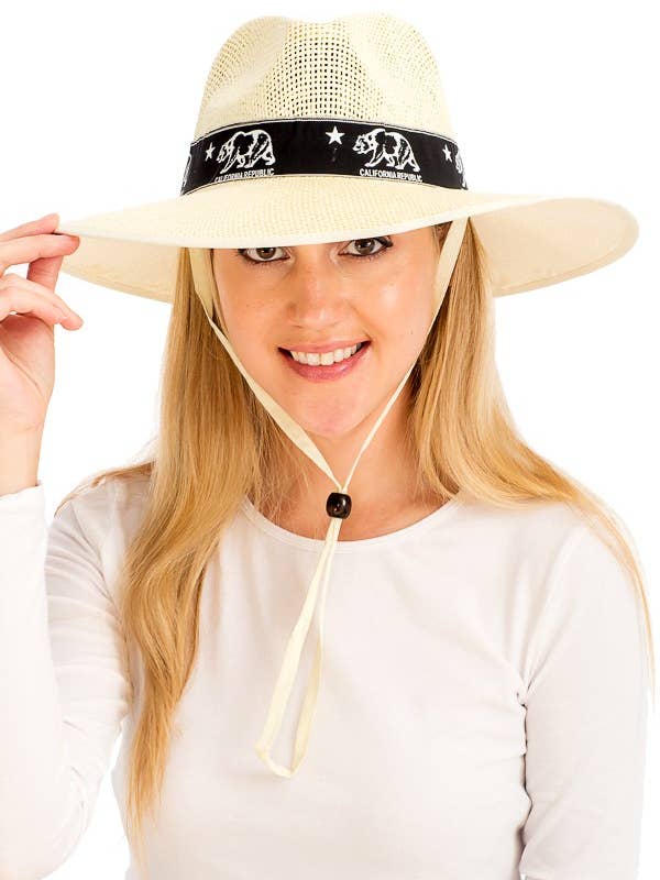 California Bear Republic Panamá de paja de ala grande con borde negro para venta al por mayor de Cap Zone