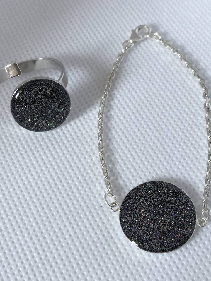 Set de anillos holográficos chapados en rodio Grey Petroleum para venta al por mayor de La Chaumière à Bijoux