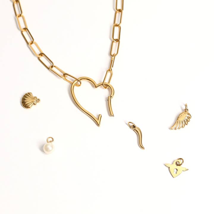WJW – wholesale Individual charm/pendant – 18K Gold PVD Stainless Steel Large Heart Carabiner / ENC0041