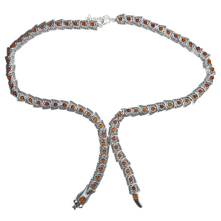 Amberman - Wholesale Link & Chain Necklace - Cognac Amber Sterling Silver Snake Necklace1