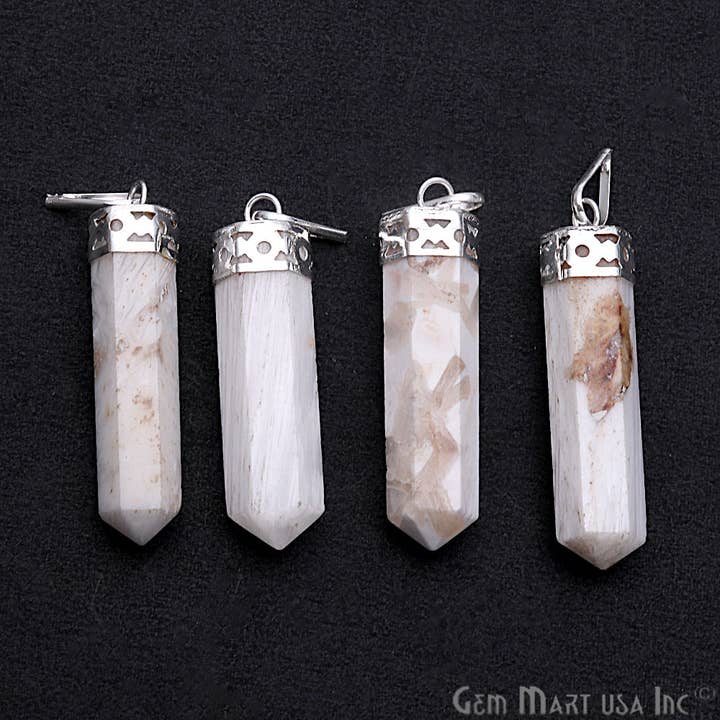 GemMartUSA – wholesale Pendant/charm necklace – DIY Healing Gemstone Silver Pencil Point Ornate Pendant 1pc7