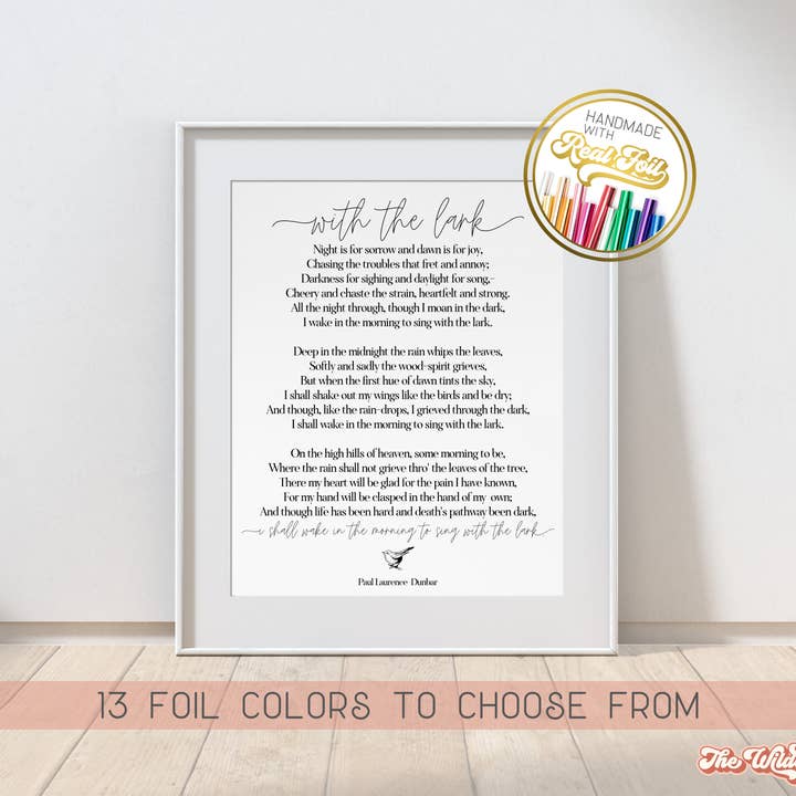 With the lark, Paul Laurence Dunbar Poem Gold Foil Print for wholesale by The Wilde Peach