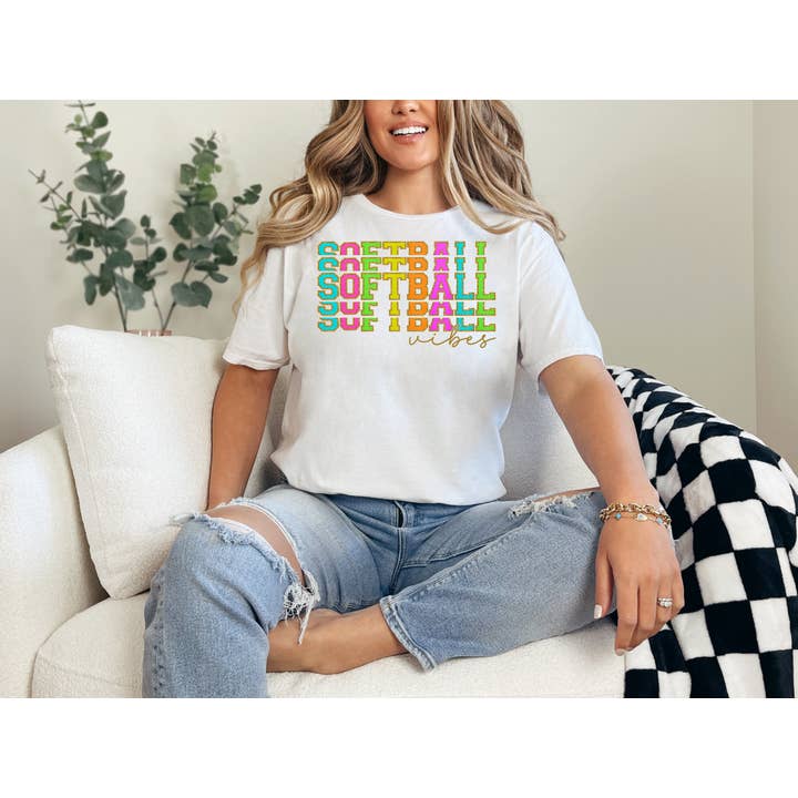 SOFTBALL VIBES-FAUX CHENILLE (GRAPHIC TEE) 66SS for wholesale by Raging Phoenix