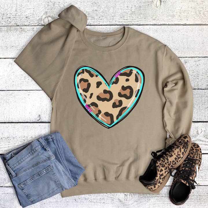 Valentines Leopard Heart With Sketch Outline Sweatshirt for wholesale by Rebel Rose