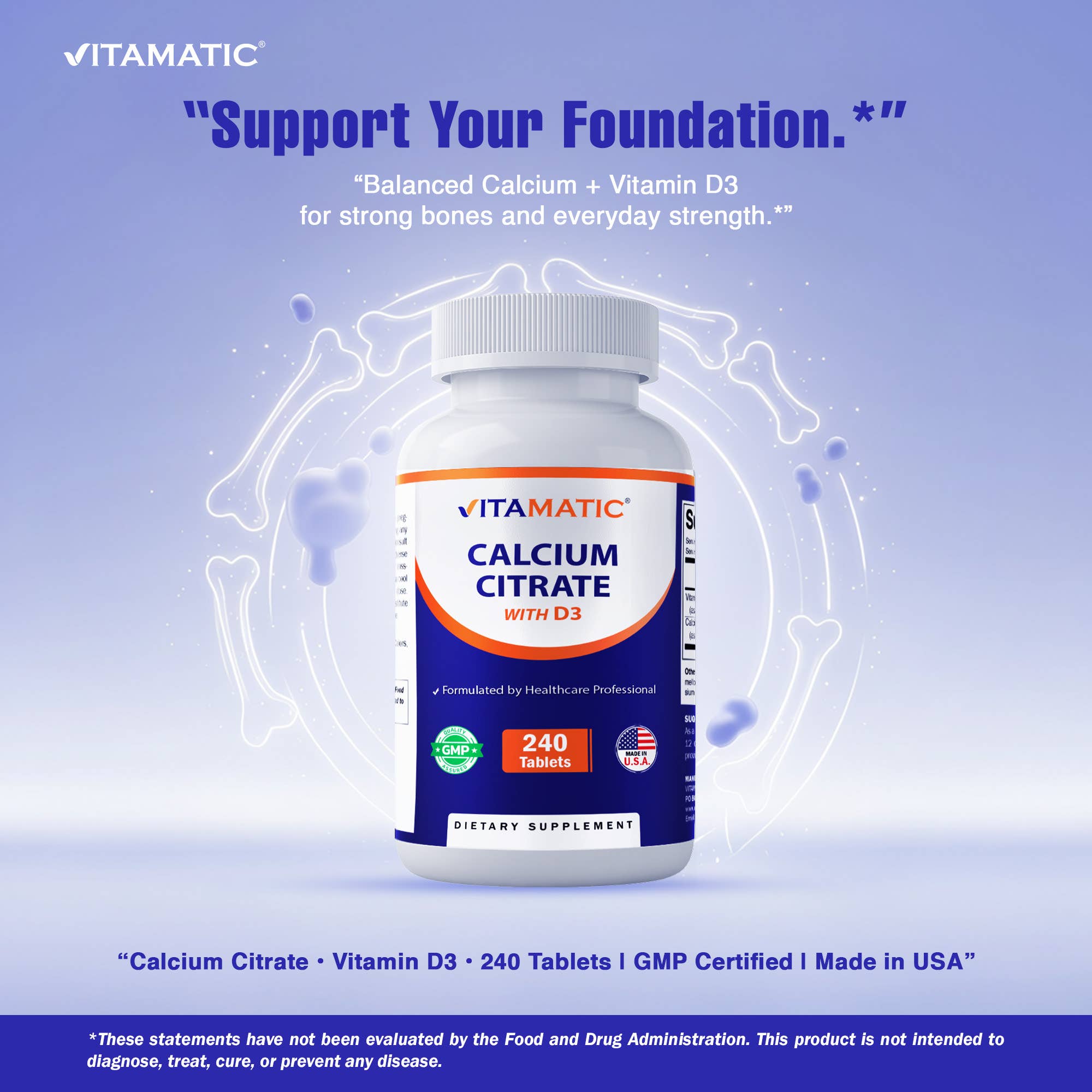 Vitamatic – wholesale Oral supplement/vitamin – Vitamatic Calcium Citrate with Vitamin D3 – 240 Tablets5