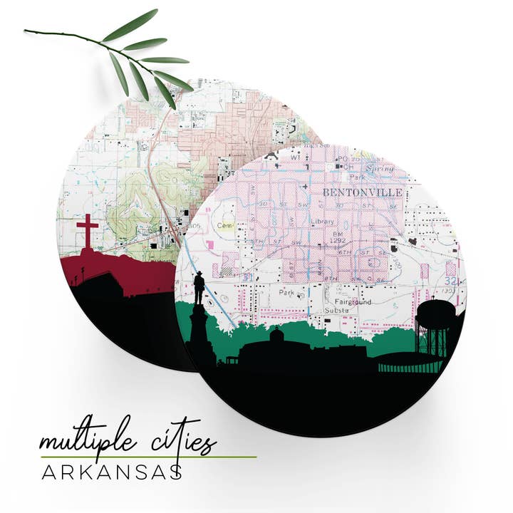 Conjunto de 4 bases para copos com o horizonte da cidade de Arkansas | várias cidades por atacado de Paperfinch Design