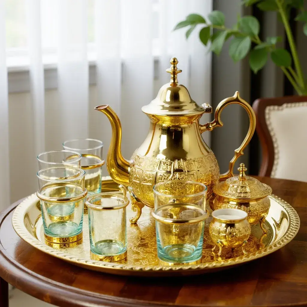 High crafty - Wholesale Tea Set - ✨ Hand-Engraved Brass Tea Set – Traditional Moroccan 9-Piece0
