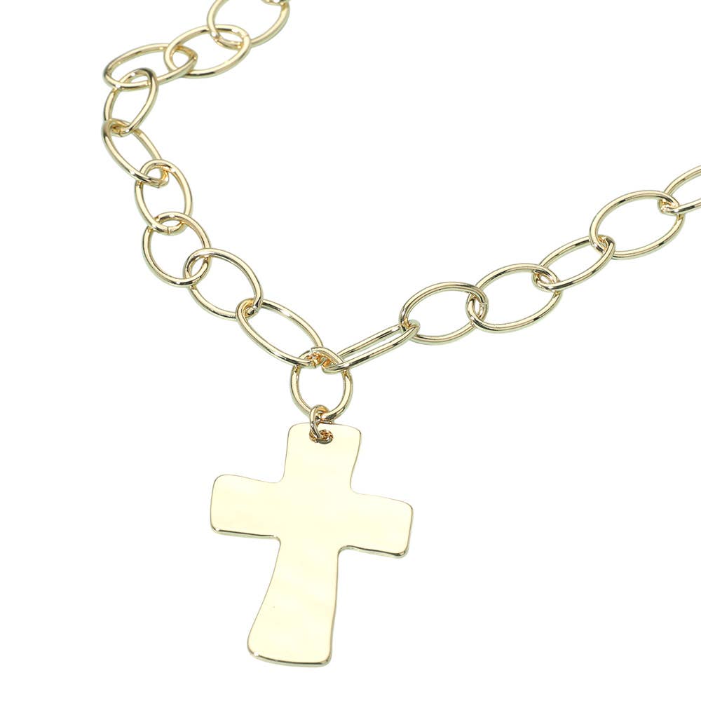 Sensibling Corp. – Colar pingente/pendente por atacado – Colar com Pingente de Cruz Grossa Banhado a Ouro 18K e Corrente de Elos Ovais1