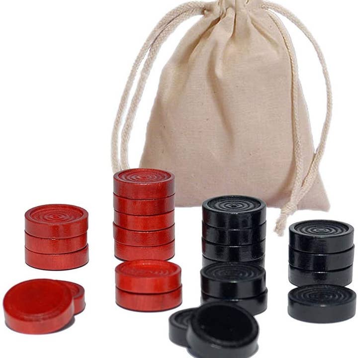 Wood Expressions - Wholesale Board Game - Wood Backgammon Pieces with Cloth Pouch - Red & Black2