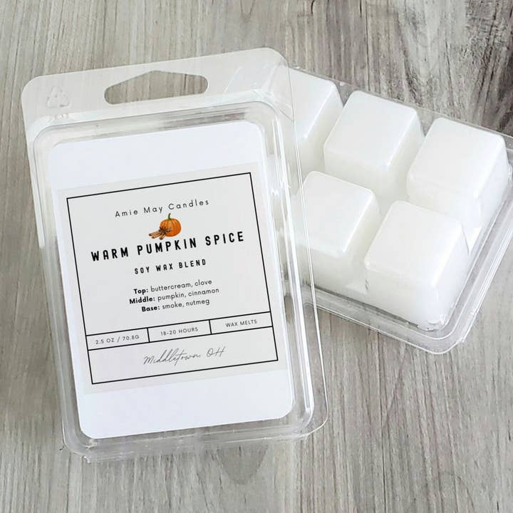 Warm Pumpkin Spice Wax Melts for wholesale by Amie May Candles