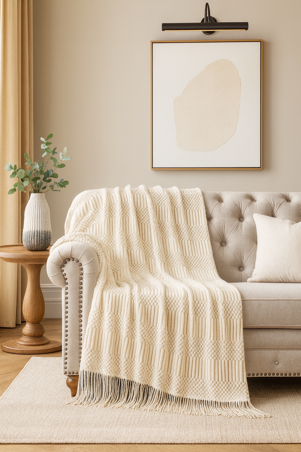 Fennco Styles – wholesale Throw blanket – Ivory Waffle Stripe 50x60 Inch Throw Blanket0