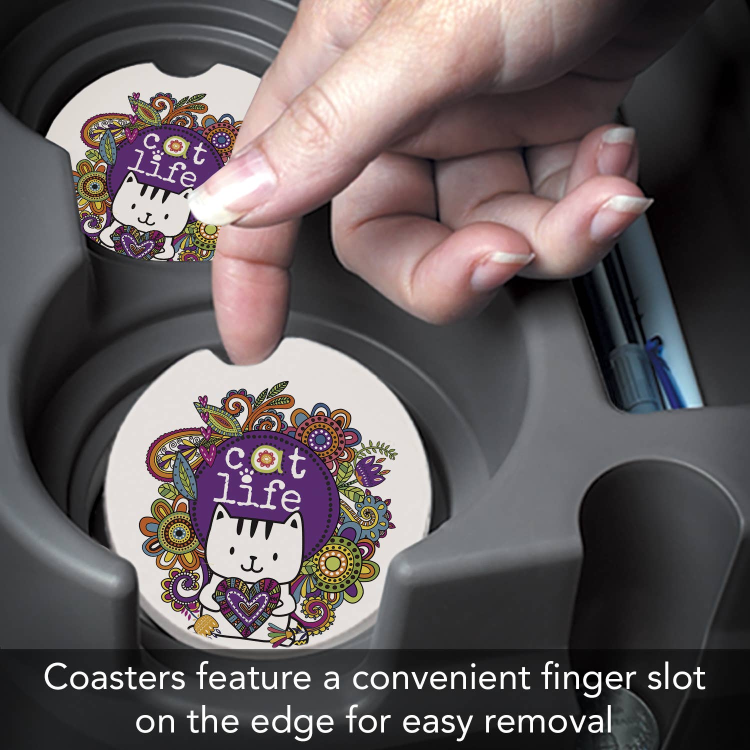 Conimar Promotions - Wholesale Coasters - "Cat Life" Stone Car Coaster  BULK NO PACKAGING   3