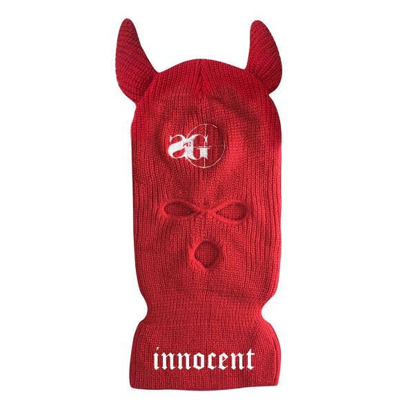 Sniper Gang Apparel - Wholesale Balaclava - Unisex - Ski Mask - Innocent (Devil Horns: RED/WHT)