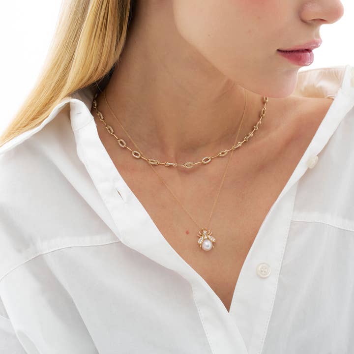 Amilia Greene - Wholesale Link & Chain Necklace - Classic Oval Horsebit Chain Necklace in Gold Dipped Sterling Silver8