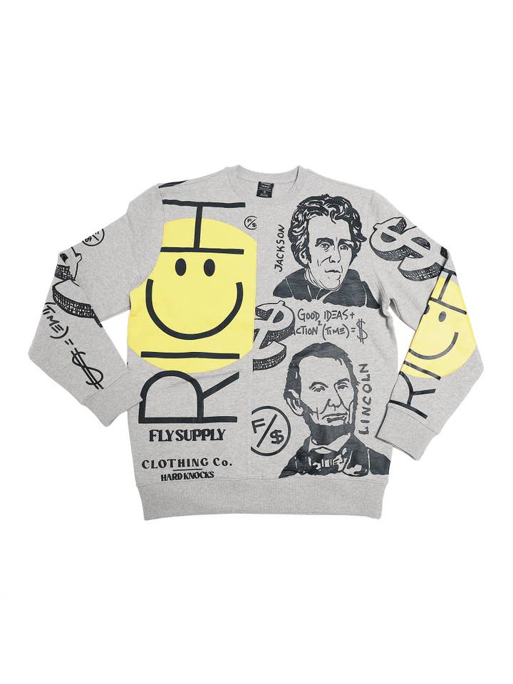 Heather Grey New Rich Crewneck Sweater (Heather Grey) for wholesale on Faire