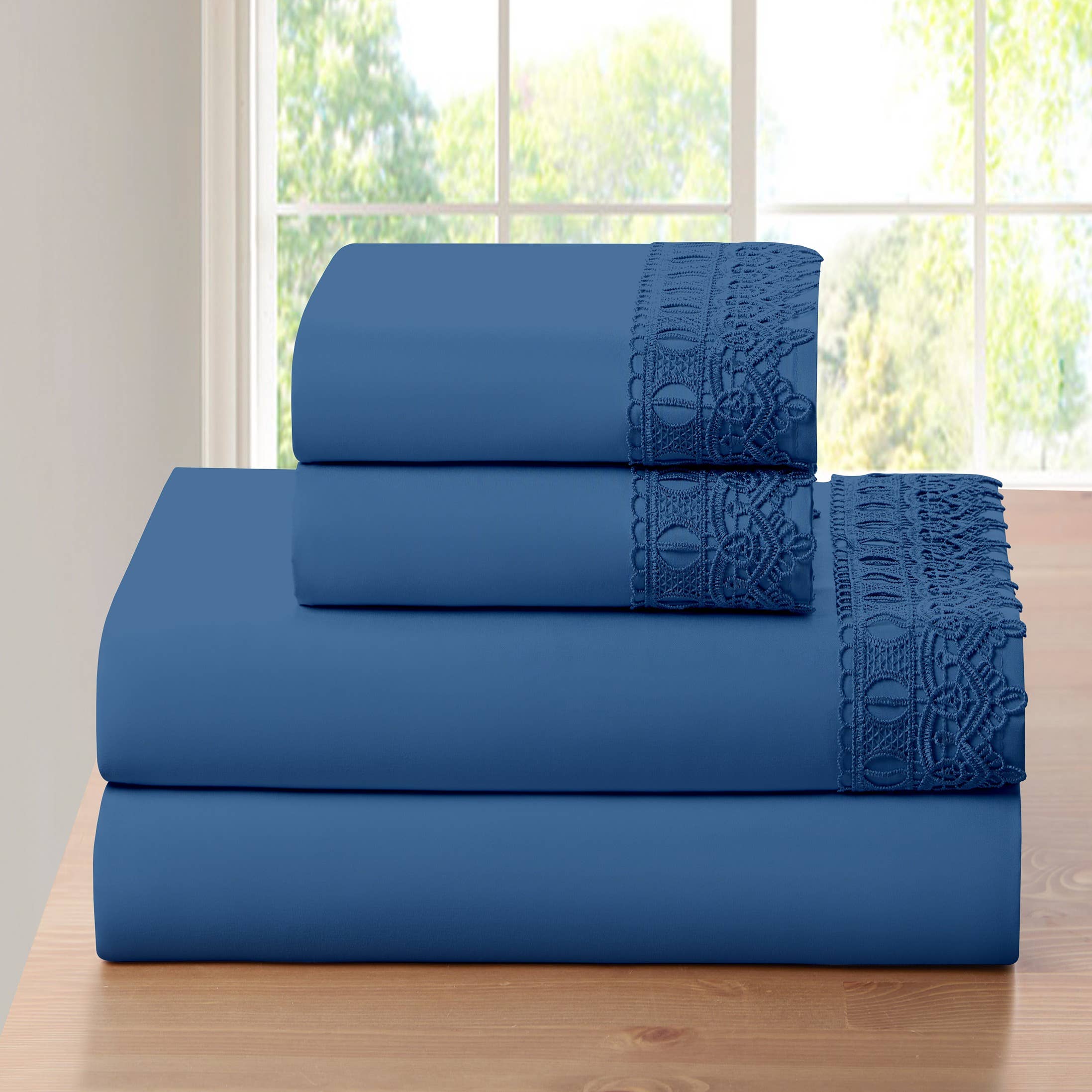 Bed Bath Fashions – wholesale Sheet set – Bamboo Lace Crochet Embroidery 4 Piece Sheet Set4