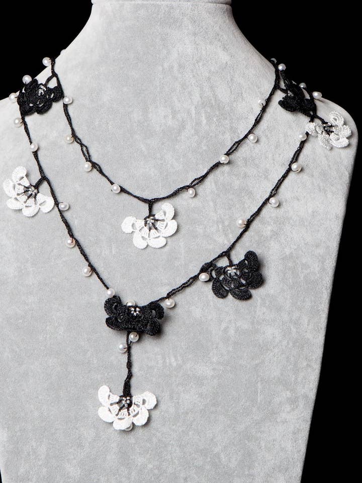 Pearl Lariat with Fan Motif for wholesale by Meredith Strauss