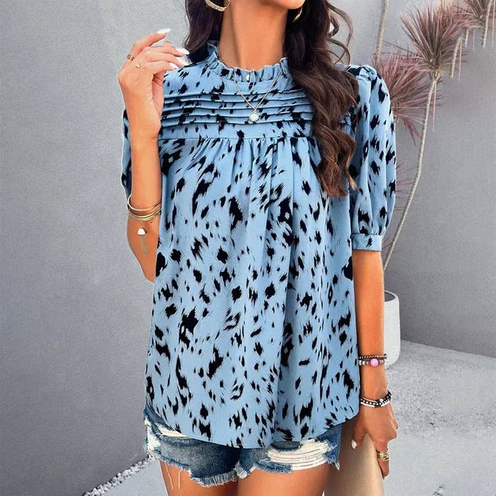 TEMPERAMENT CASUAL PRINTED SHORT SLEEVE TOP_CWTSTS0170 for wholesale by Lily Clothing