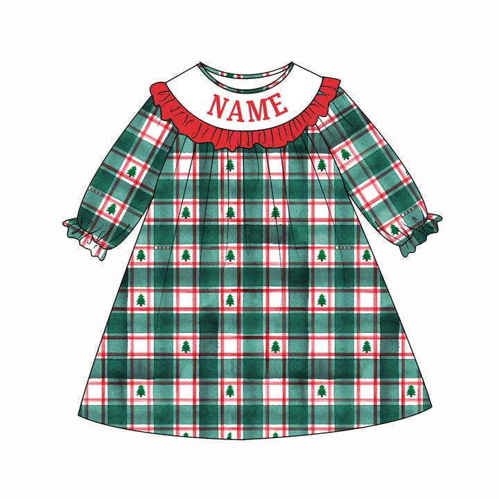 Little Trendy - Wholesale Dress - Kids - Customizable embroidered name smocked Christmas dress6