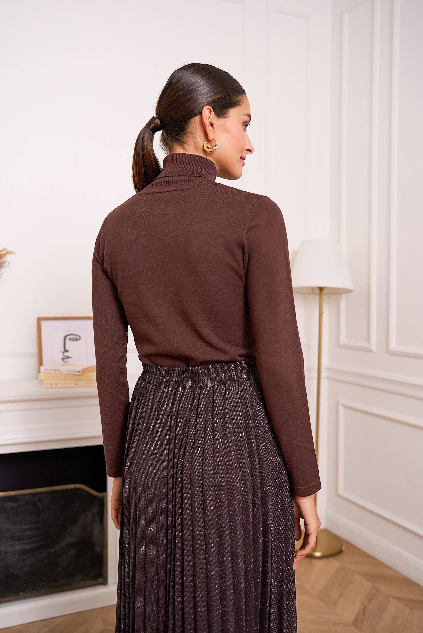 Marron Pull col roulé en maille  - 08873 en vente sur Faire7