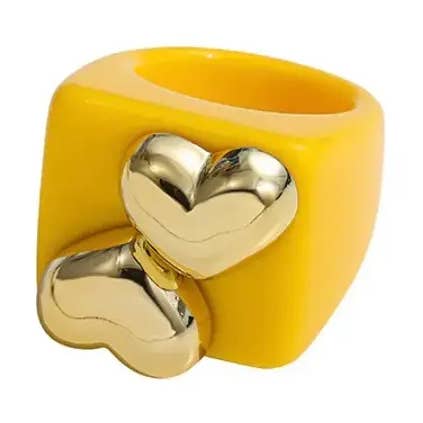 Resin Ring with Gold Hearts Yellow for wholesale by iconic mi