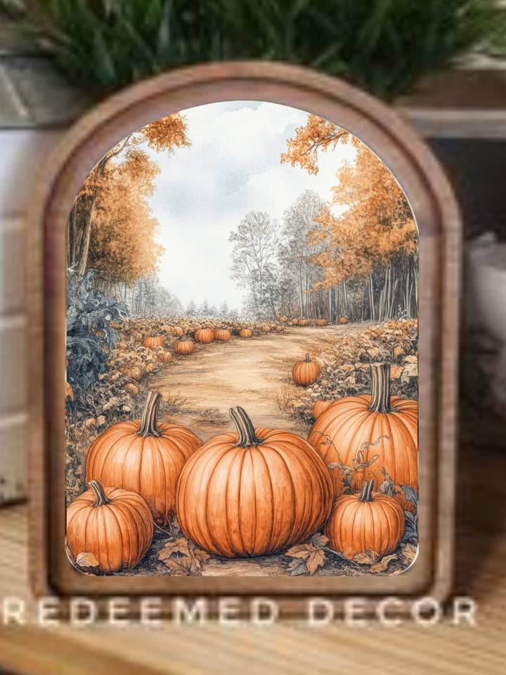 Bogenförmiger Kürbispfad gerahmte Kunst für den Großhandel von Redeemed Decor
